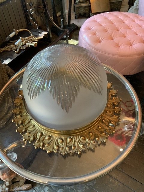 Plafonnier coupe cristal Baccarat monture bronze circa 1880