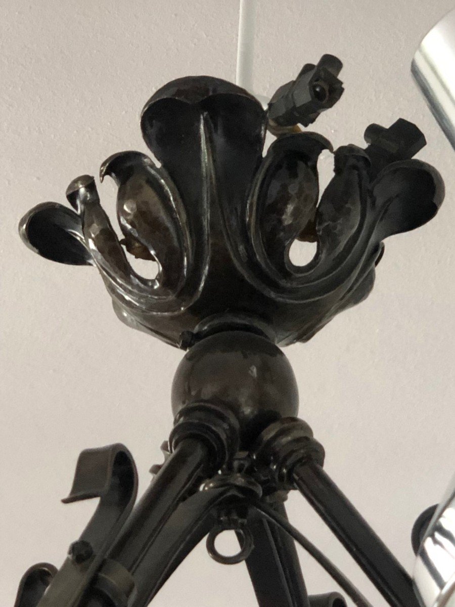 Late 19th Century Gothic Style Wrought Iron Chandelier-photo-3