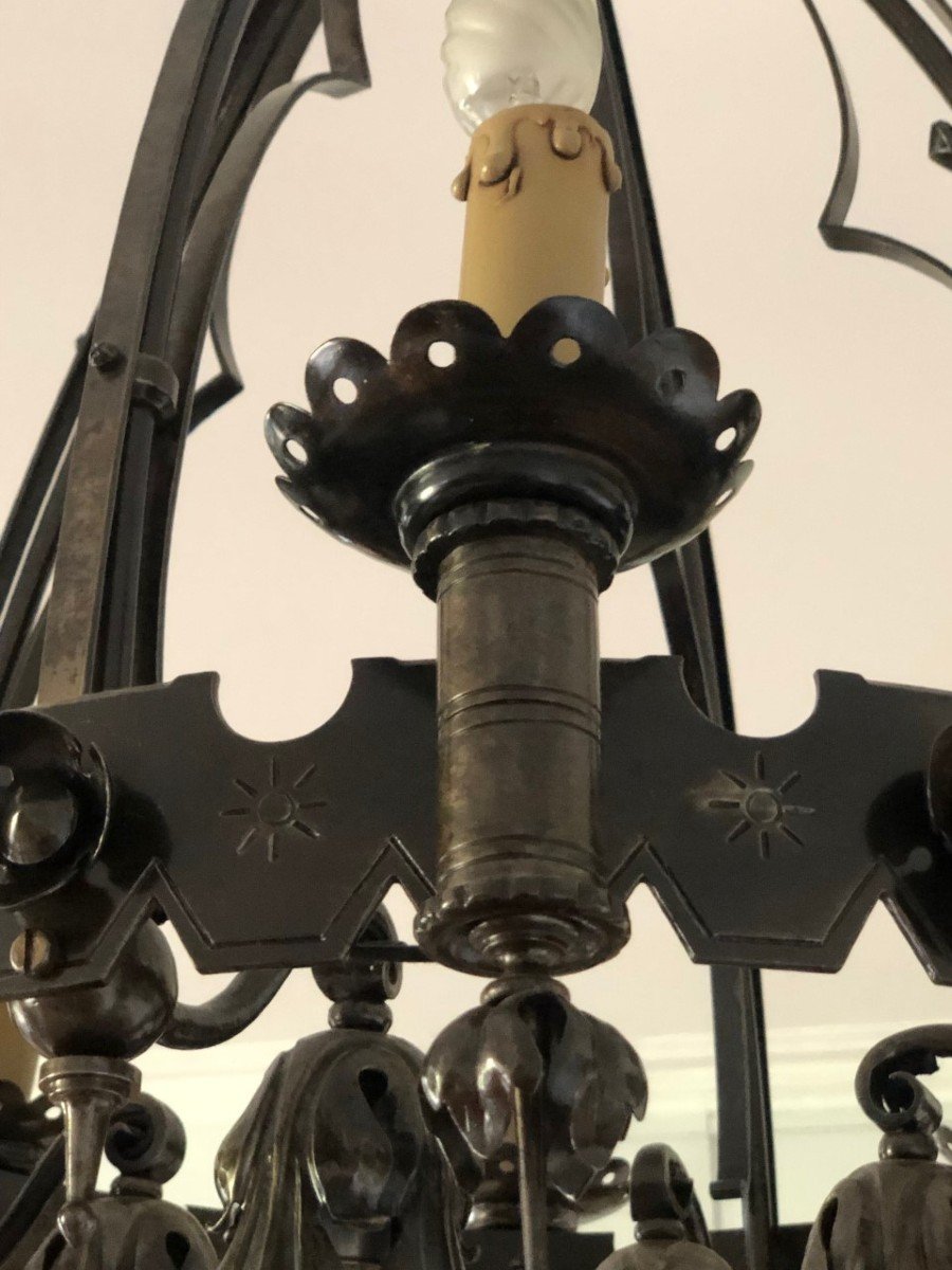 Late 19th Century Gothic Style Wrought Iron Chandelier-photo-2