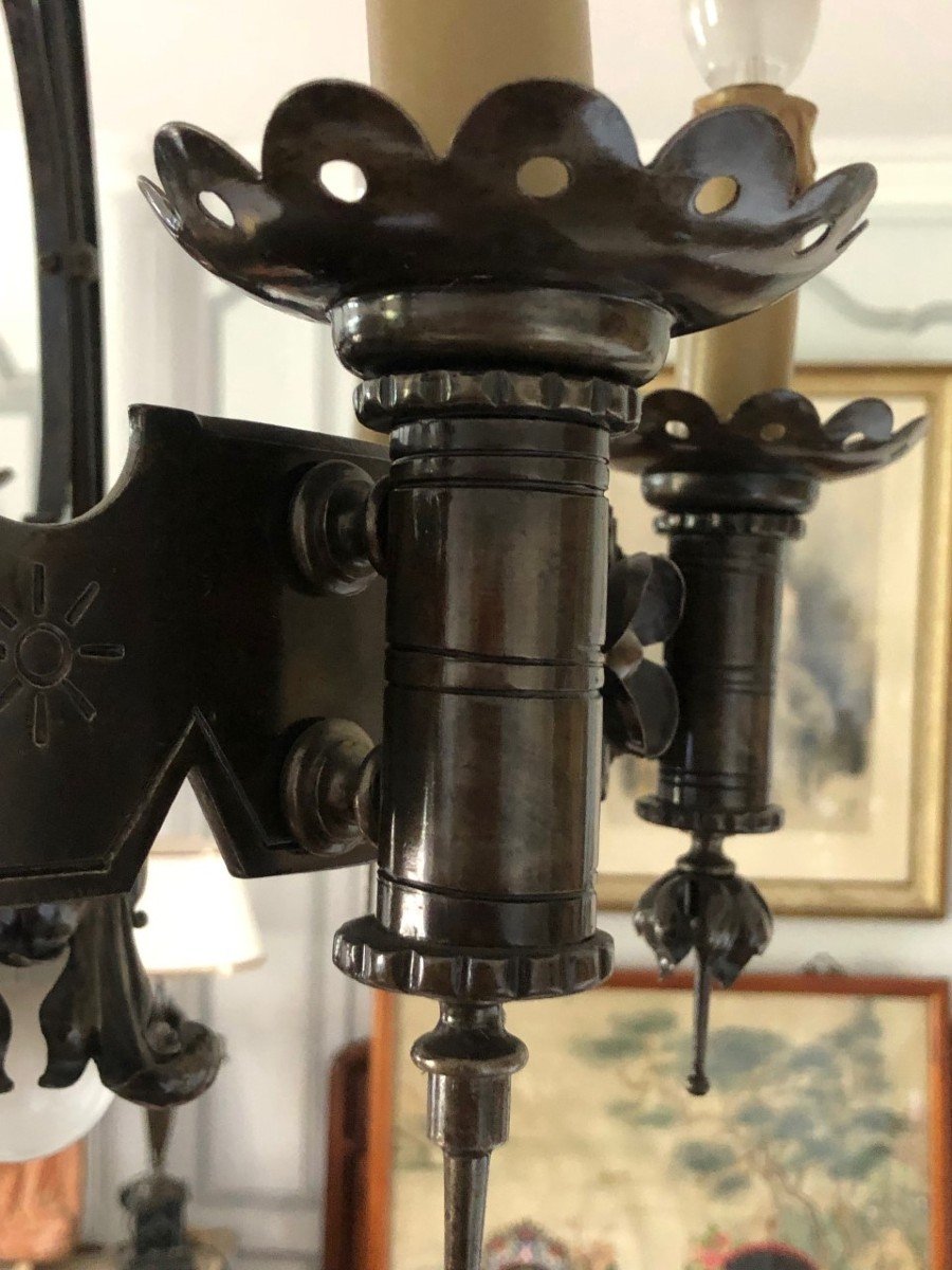 Late 19th Century Gothic Style Wrought Iron Chandelier-photo-4