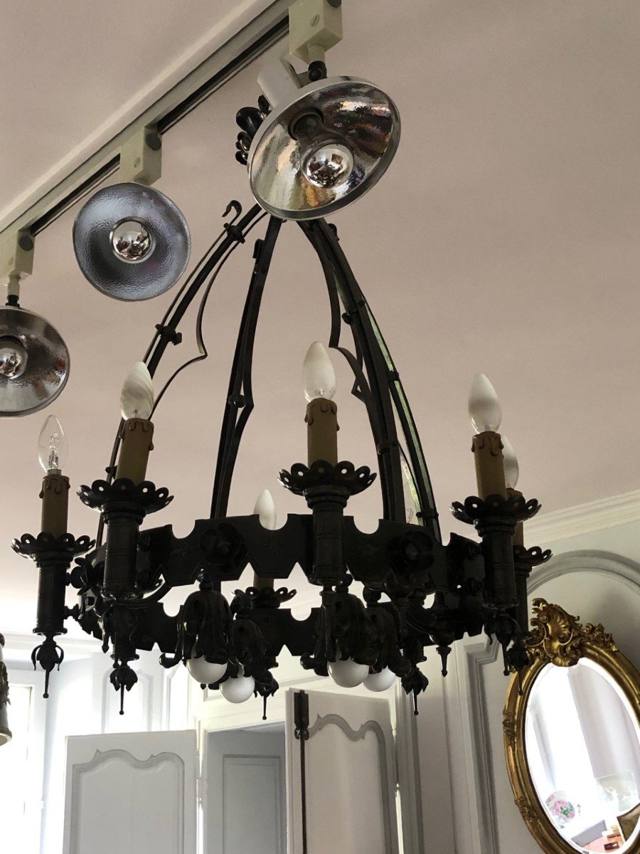 Late 19th Century Gothic Style Wrought Iron Chandelier-photo-2