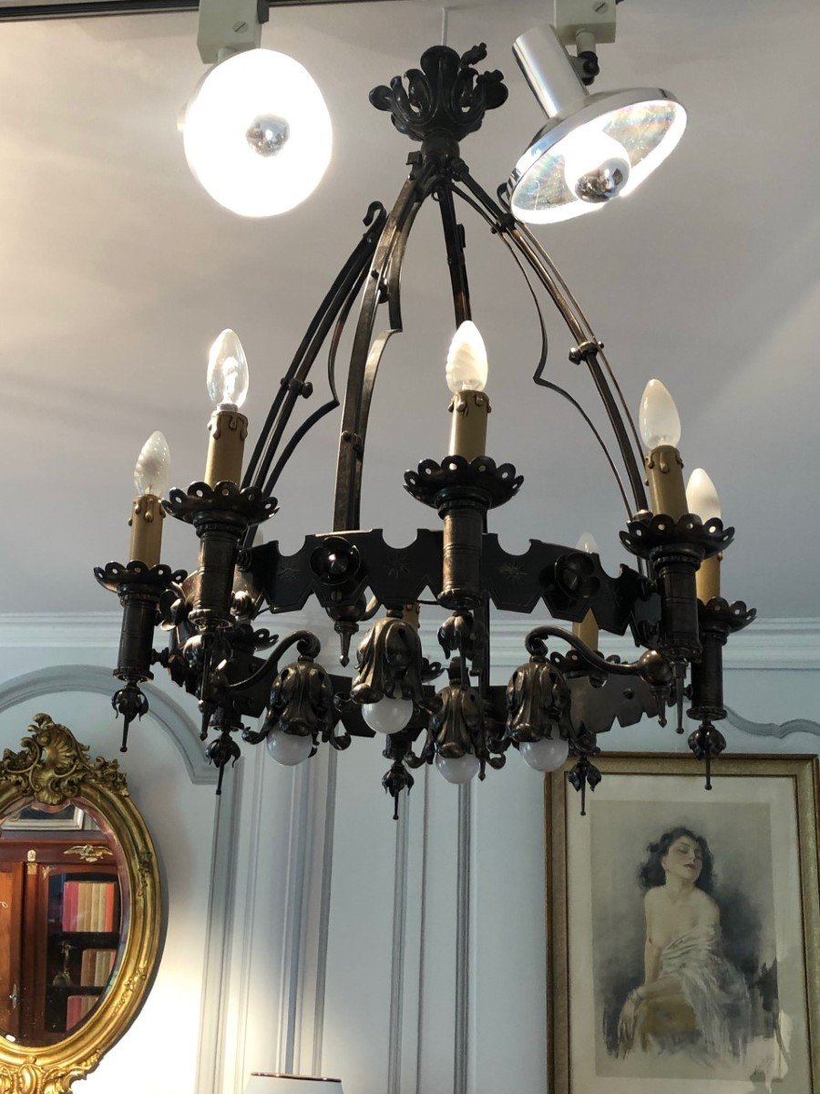 Late 19th Century Gothic Style Wrought Iron Chandelier