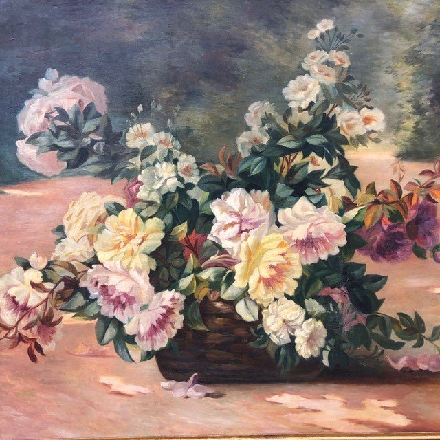 Large Painting "bouquet Of Flowers" After Biva-photo-2
