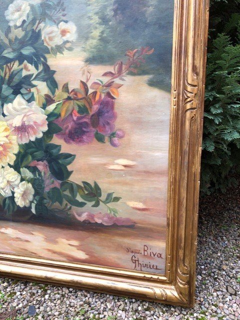 Large Painting "bouquet Of Flowers" After Biva-photo-3
