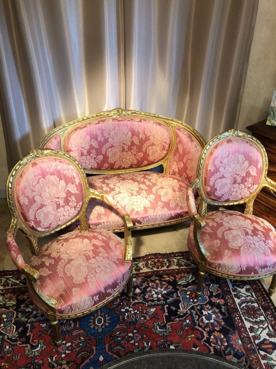 Salon Louis XVI bois doré XIXe-photo-1
