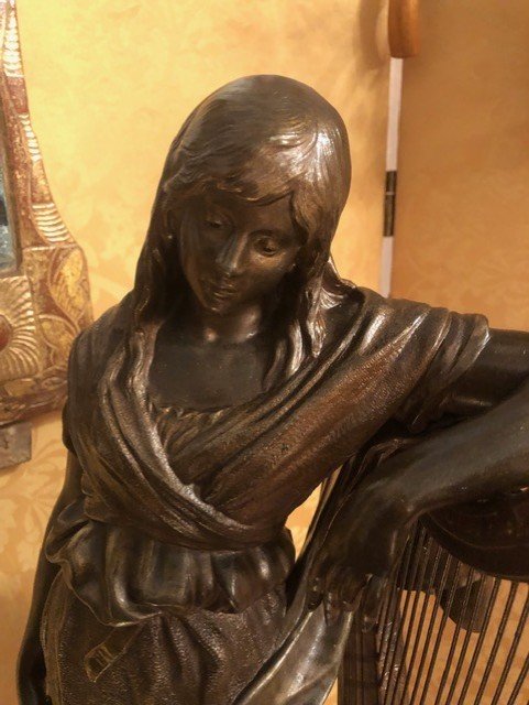 Young Woman With Harp, Auguste Moreau, 19th Century-photo-3