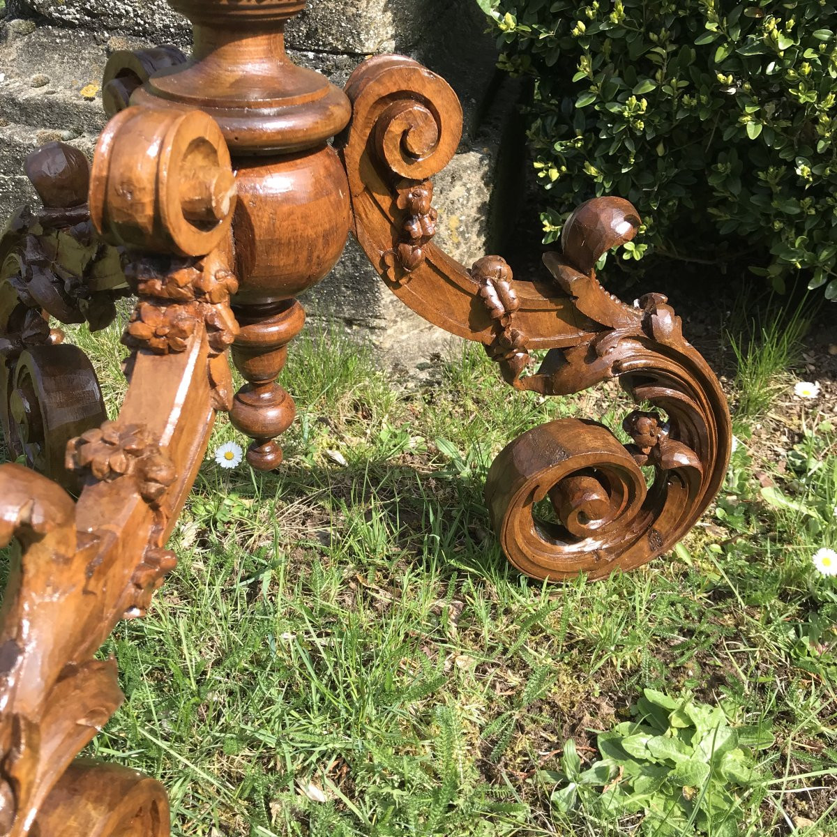 1.52 M Candlestick In Carved Wood, Late 18th And Early 19th Century-photo-1
