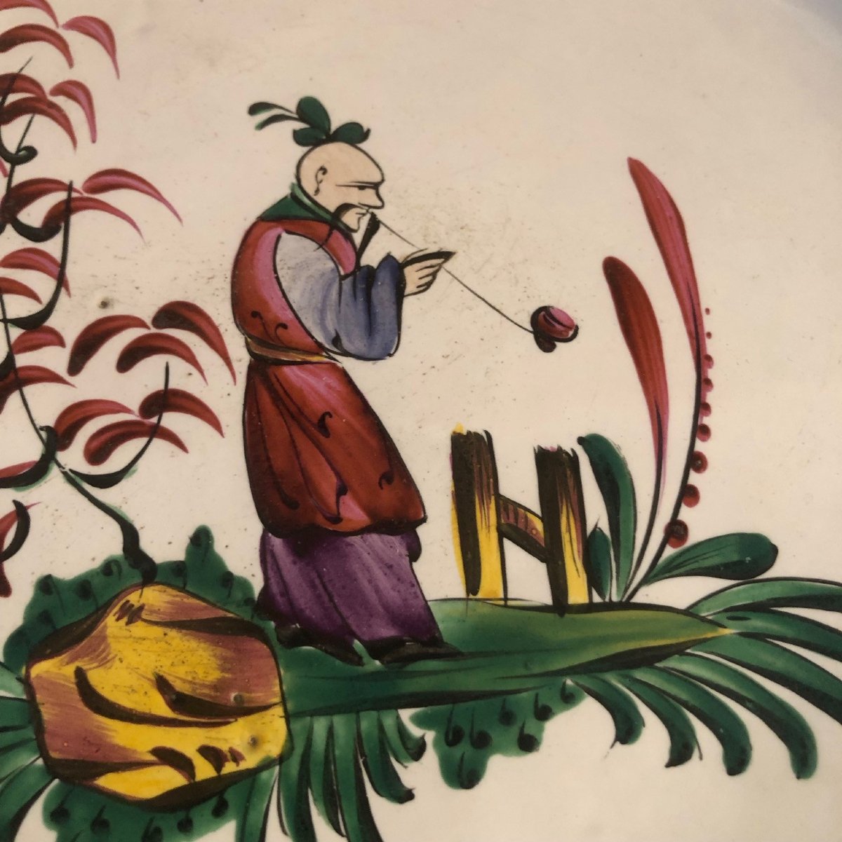 Faïence Assiette Chinois fumant l’Opium les Islettes XVIIIe-photo-2