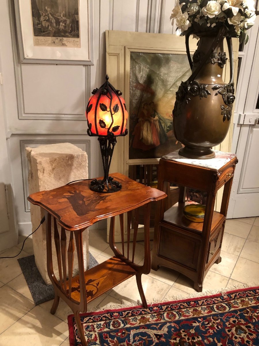 Lampe champignon Daum Majorelle non signée, Art Nouveau 1900-2000-photo-4