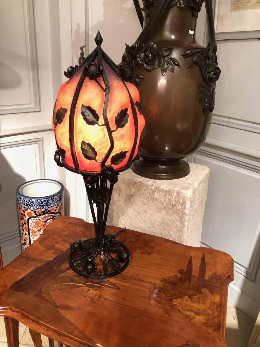 Lampe champignon Daum Majorelle non signée, Art Nouveau 1900-2000-photo-1