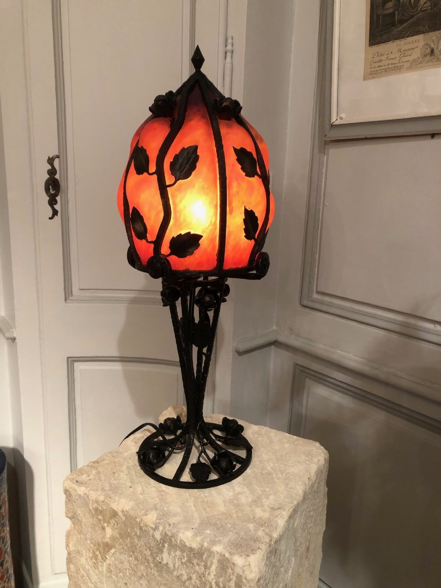 Lampe champignon Daum Majorelle non signée, Art Nouveau 1900-2000-photo-8