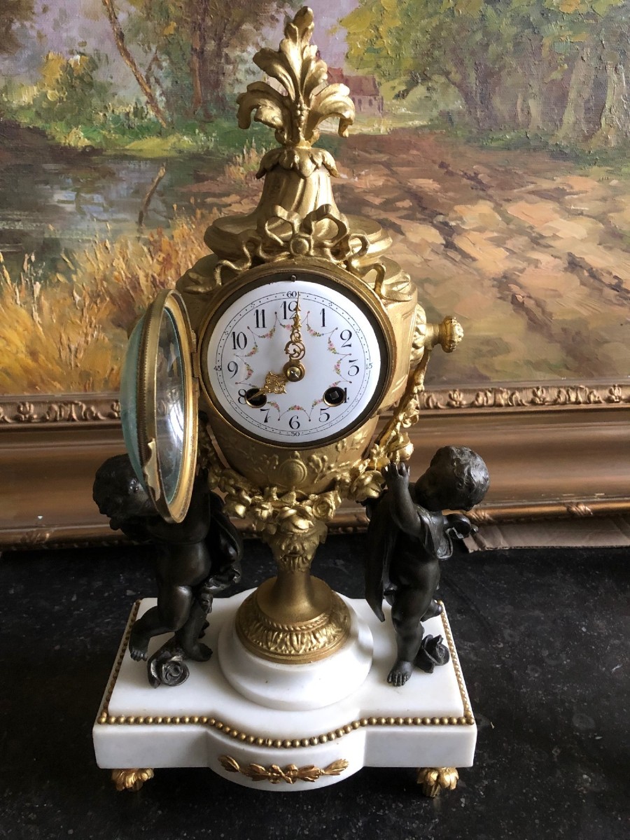 Pendule Horloge aux putti Louis XVI époque XIXe-photo-3