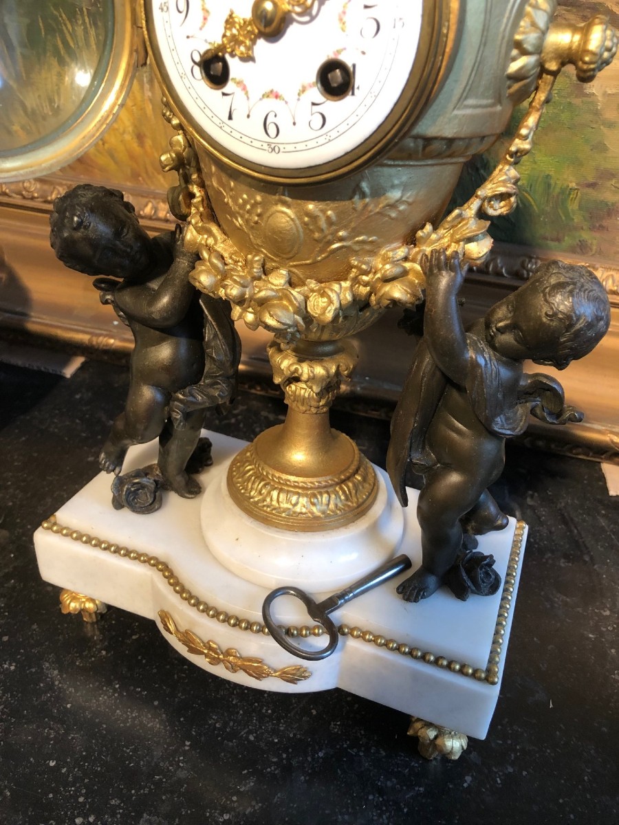 Pendule Horloge aux putti Louis XVI époque XIXe-photo-4