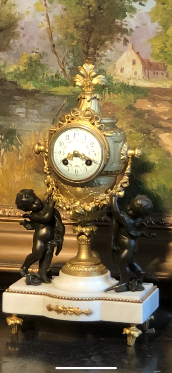 Pendule Horloge aux putti Louis XVI époque XIXe-photo-1