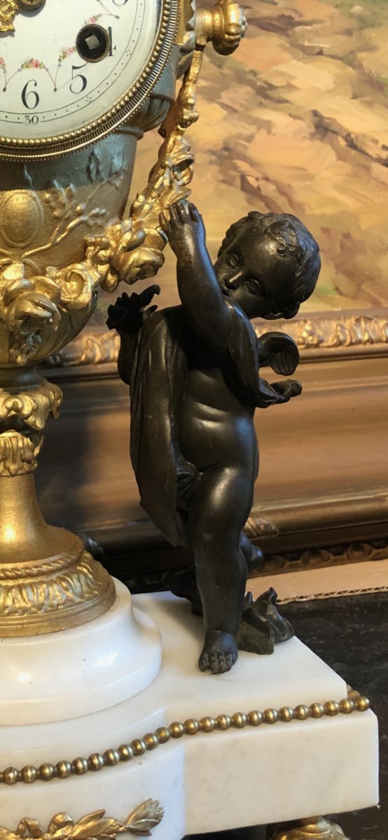Pendule Horloge aux putti Louis XVI époque XIXe-photo-4