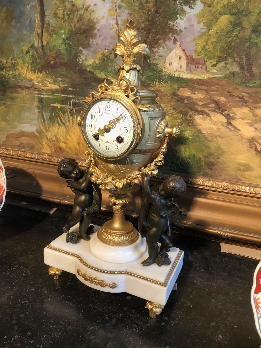 Pendule Horloge aux putti Louis XVI époque XIXe-photo-5