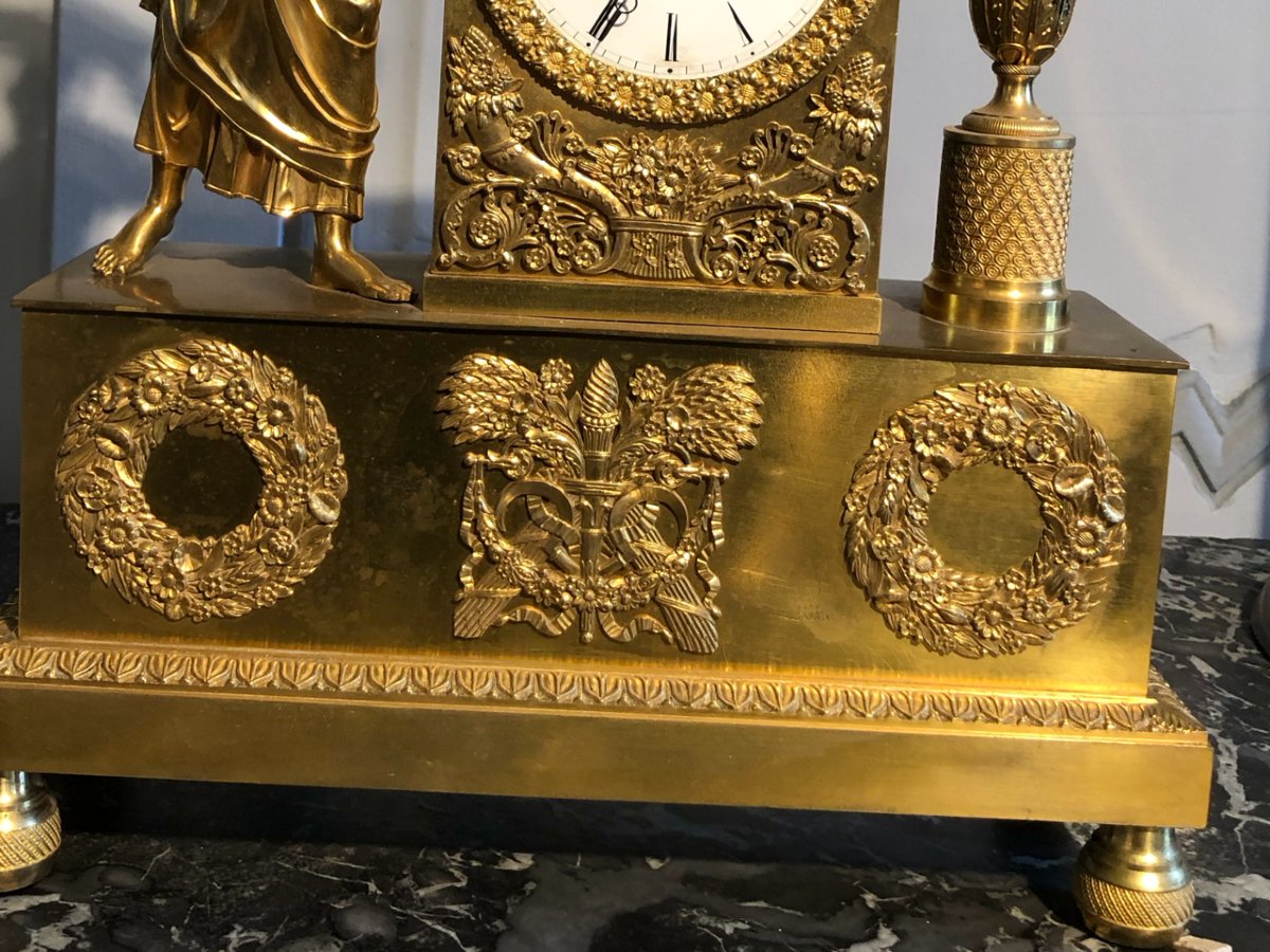 Horloge d’époque Empire « Les Moissons » en bronze doré-photo-2
