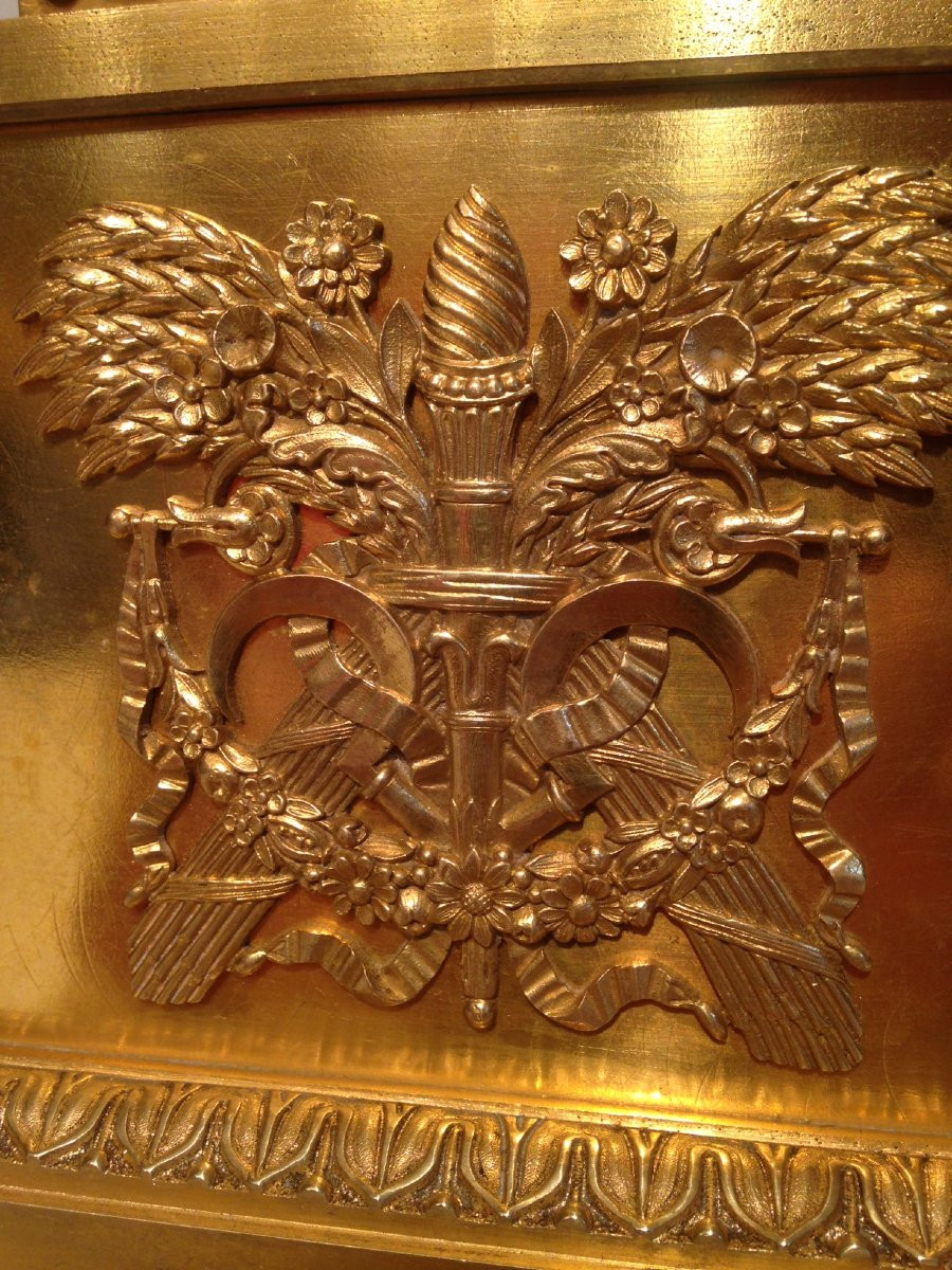 Horloge d’époque Empire « Les Moissons » en bronze doré-photo-2