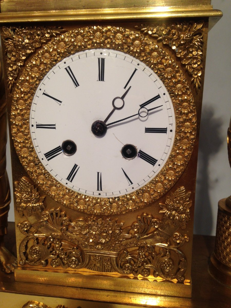 Horloge d’époque Empire « Les Moissons » en bronze doré-photo-3