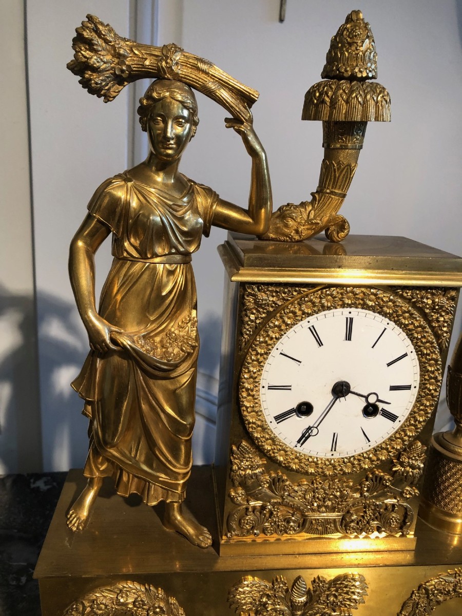 Horloge d’époque Empire « Les Moissons » en bronze doré-photo-4