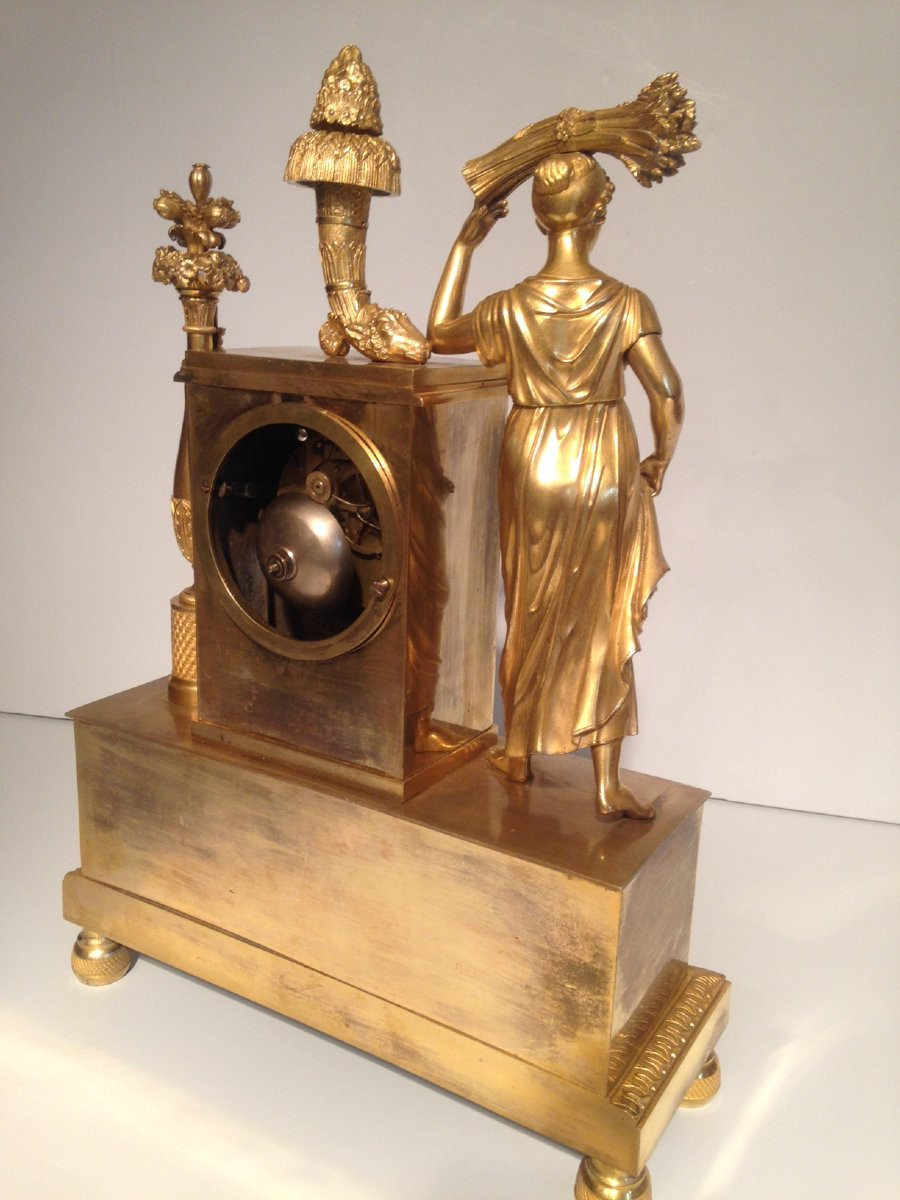 Horloge d’époque Empire « Les Moissons » en bronze doré-photo-6