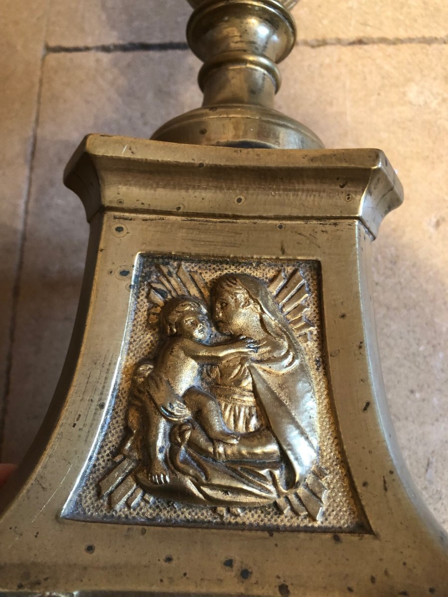 Pique cierge catholique bronze et laiton XIXe-photo-2