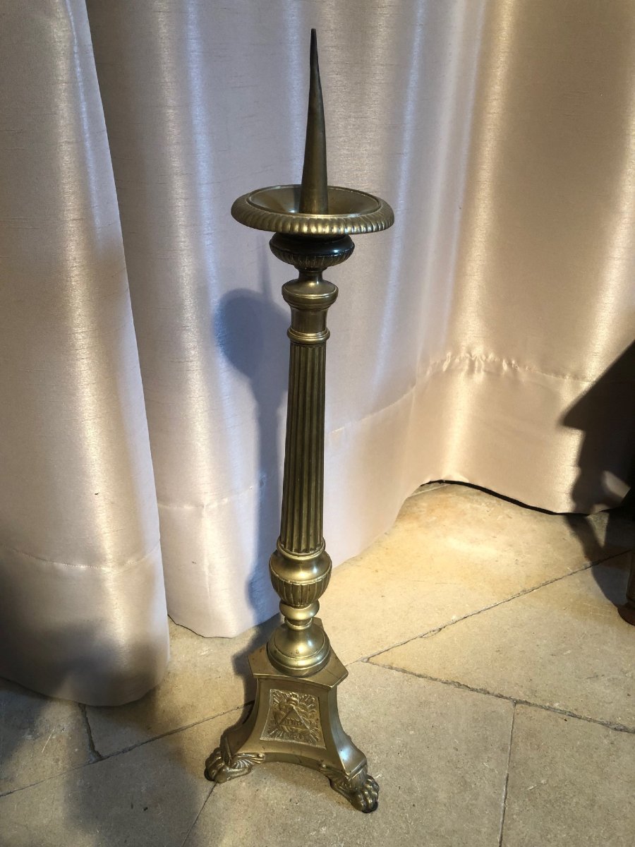 Pique cierge catholique bronze et laiton XIXe-photo-3