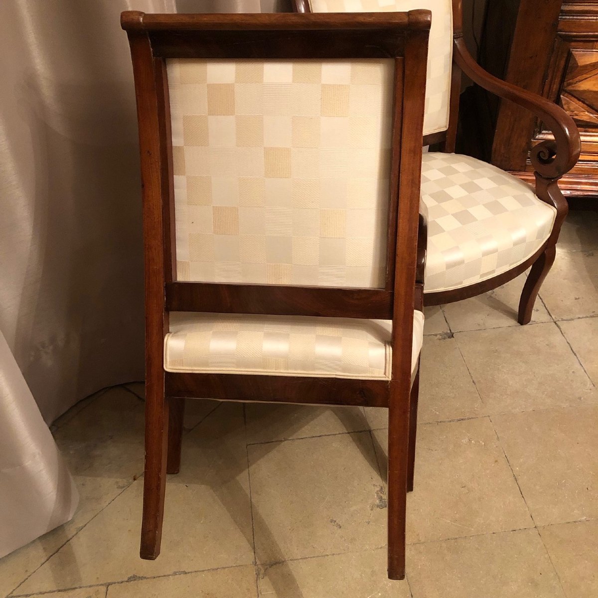 Paire de fauteuils époque Restauration tissu damier-photo-2