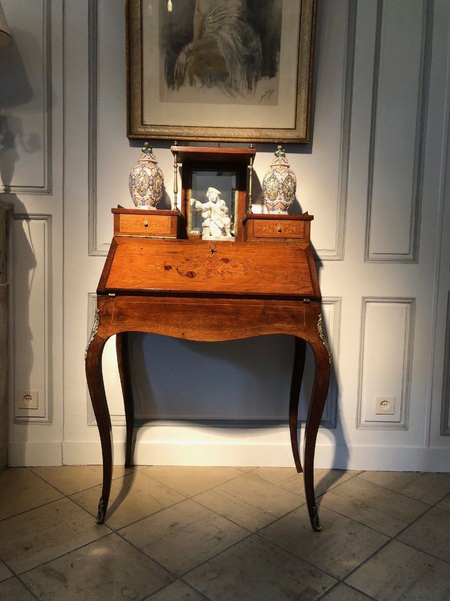 Bureau de pente style Louis XV, époque Napoléon III-photo-4