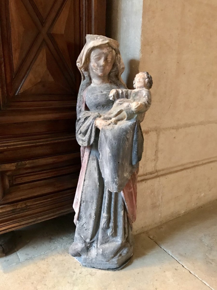 Vierge à l’Enfant polychrome XXe 