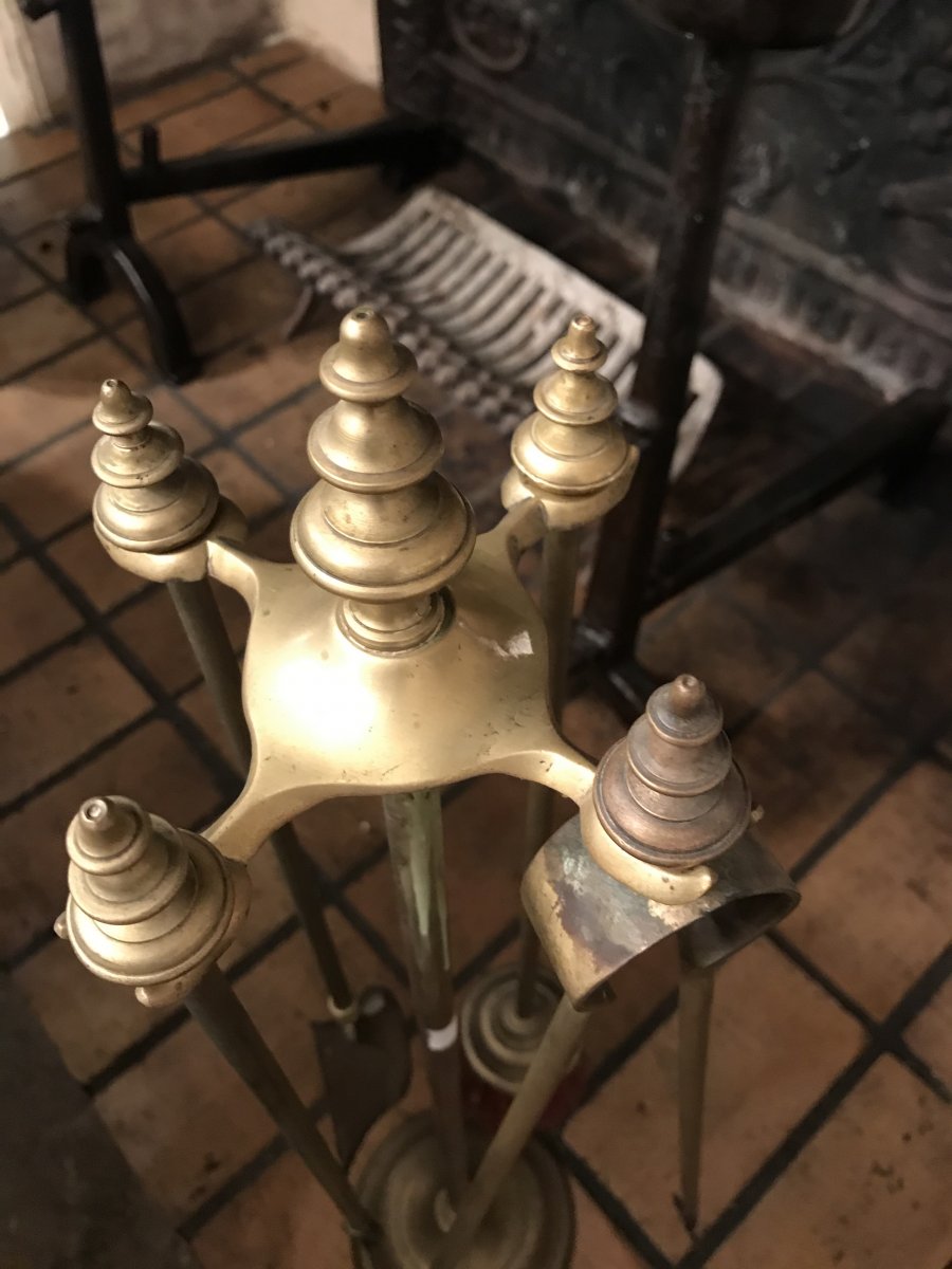 Serviteur de cheminée complet à 4 éléments  bronze  XIXe-photo-4