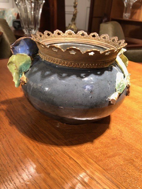 19th Century Ceramic Trompe l'Oeil Pot Cover Vase-photo-1