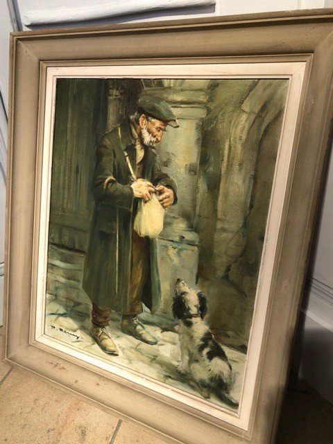 Huile sur toile «Le Vieil Homme et son chien » de Paul Rémy XXe-photo-4