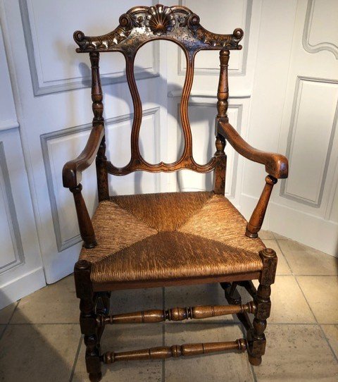 Large Walnut Straw Armchair Late Eighteenth