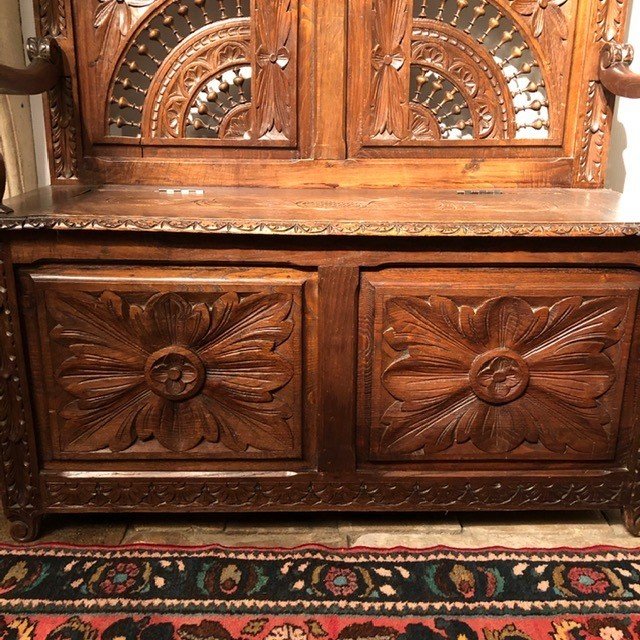 Carved Oak Chest Bench Late 19th Century-photo-2