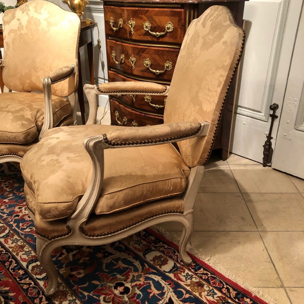 Pair Of 19th Century Fireside Chairs, Louis XV Style-photo-3