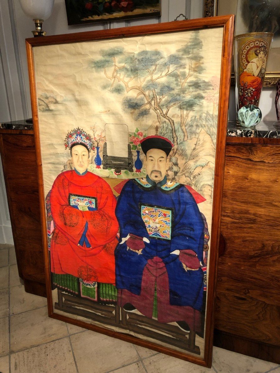 Grand tableau papier de riz Chine XIXe