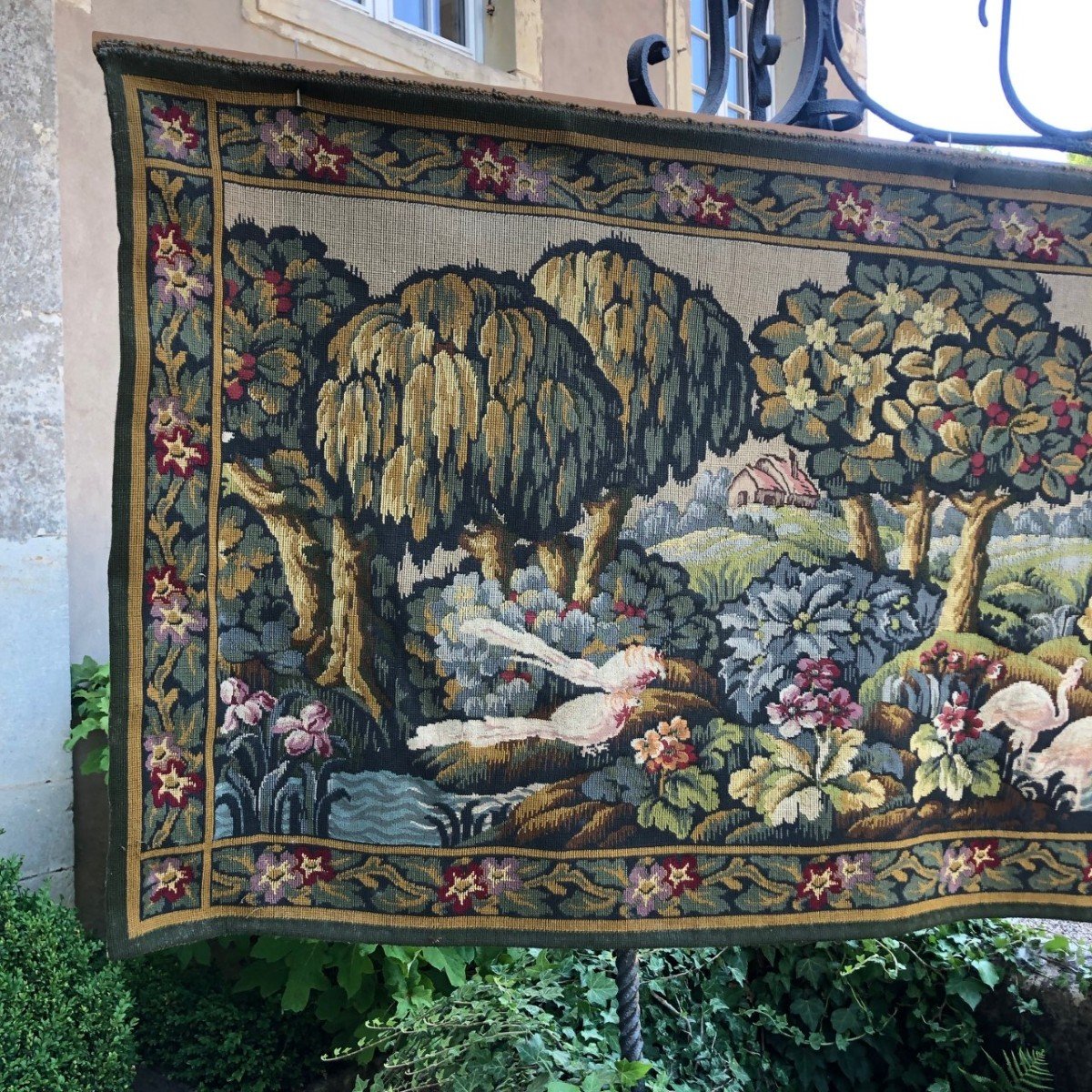 TAPISSERIE FLAMANDS ROSES fin XIXe-photo-4