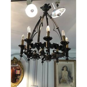 Late 19th Century Gothic Style Wrought Iron Chandelier