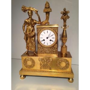 Empire Period Clock “les Moissons”, In Gilded Bronze