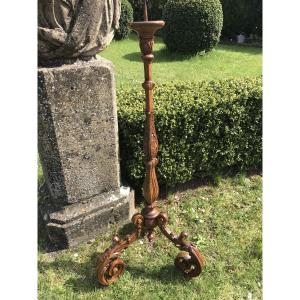 1.52 M Candlestick In Carved Wood, Late 18th And Early 19th Century