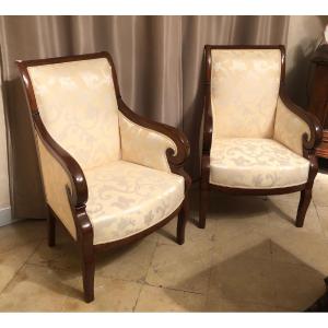 Pair Of Bergère Armchairs From The Restoration Period