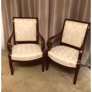 Paire de fauteuils époque Restauration tissu damier