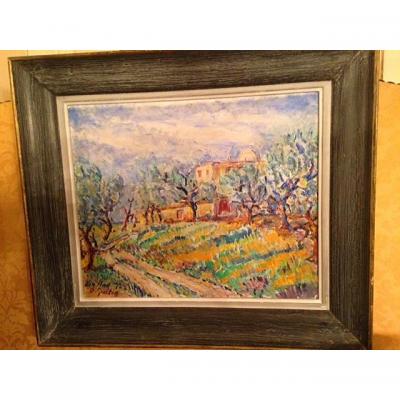 Oil On Canvas "provençal Landscape" D. Gustin Twentieth