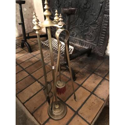 19th Century Bronze Fireplace Set With 4 Elements