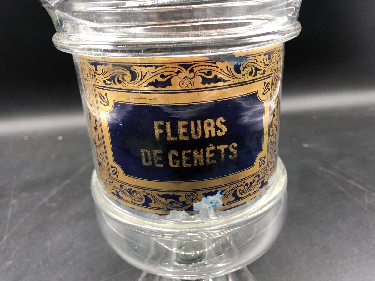 Pot à Pharmacie En Verre XIXe fleurs de genêts-photo-3