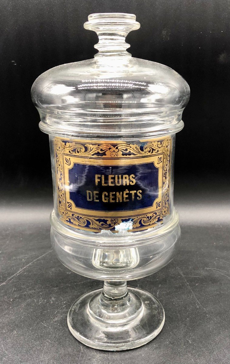 Pot à Pharmacie En Verre XIXe fleurs de genêts