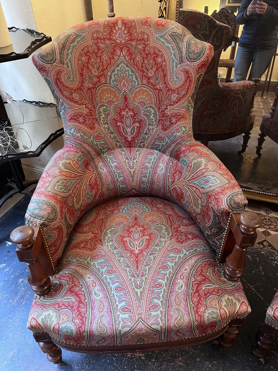 Pair Of Napoleon III Style Armchairs Upholstered In Cashmere Fabric-photo-2