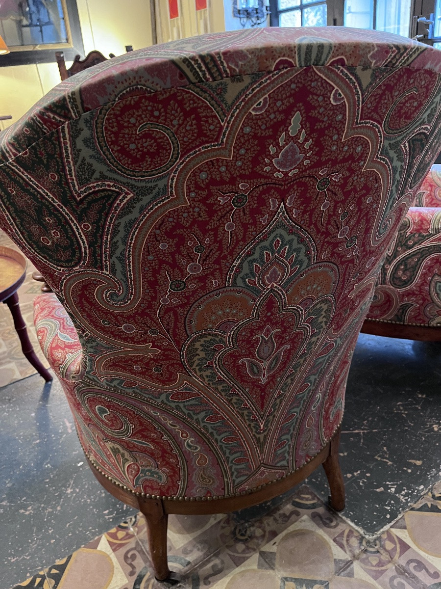 Pair Of Napoleon III Style Armchairs Upholstered In Cashmere Fabric-photo-3