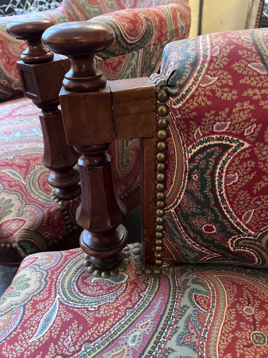 Pair Of Napoleon III Style Armchairs Upholstered In Cashmere Fabric-photo-4